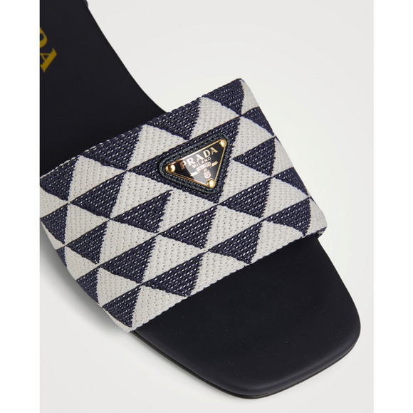 Prada Jacquard Triangle Logo Baltico Talco Blue White Slide Sandal Flat Mule 36 - Picture 5 of 15